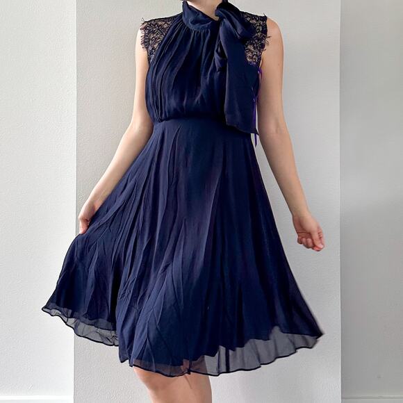 Seraphine Midnight Blue Maternity & Nursing Dress with Neckline Tie - Picture 8 of 10
